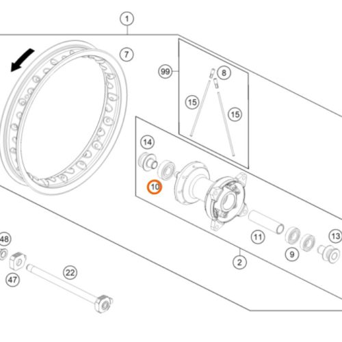 RODILLO DE RUEDA POSTERIOR 65 SX RH