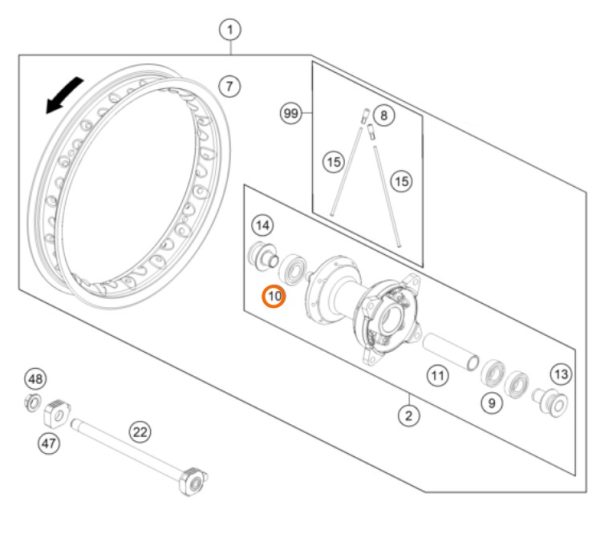 RODILLO DE RUEDA POSTERIOR 65 SX RH