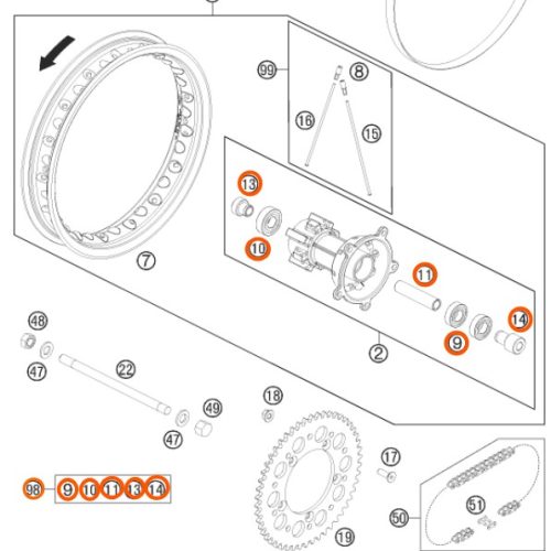 KIT DE REPARACION MANZANA POSTERIOR 65 SX