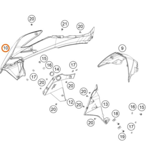 SPOILER DELANTERO DERECHO NARANJA 790 ADV 19