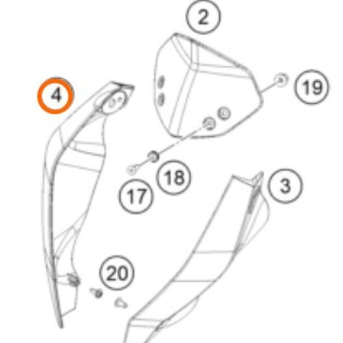 SPOILER DELANTERO DERECHO 200 DUKE NARANJA