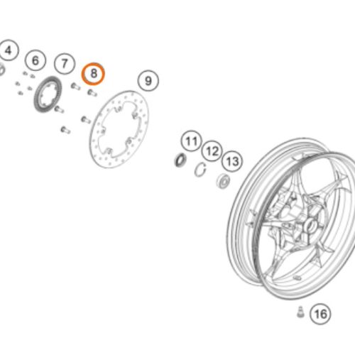 PERNO M8X25 DE DISCO POSTERIOR 200/250/390 DUKE