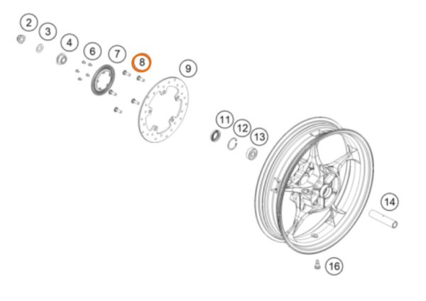 PERNO M8X25 DE DISCO POSTERIOR 200/250/390 DUKE