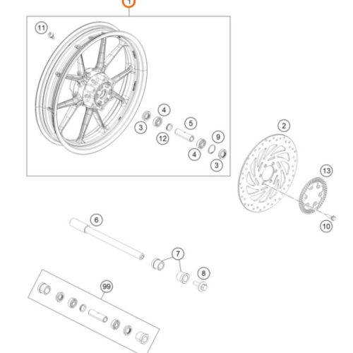 ARO DELANTERO 17 200/390 DUKE/RC NARANJA 17-20